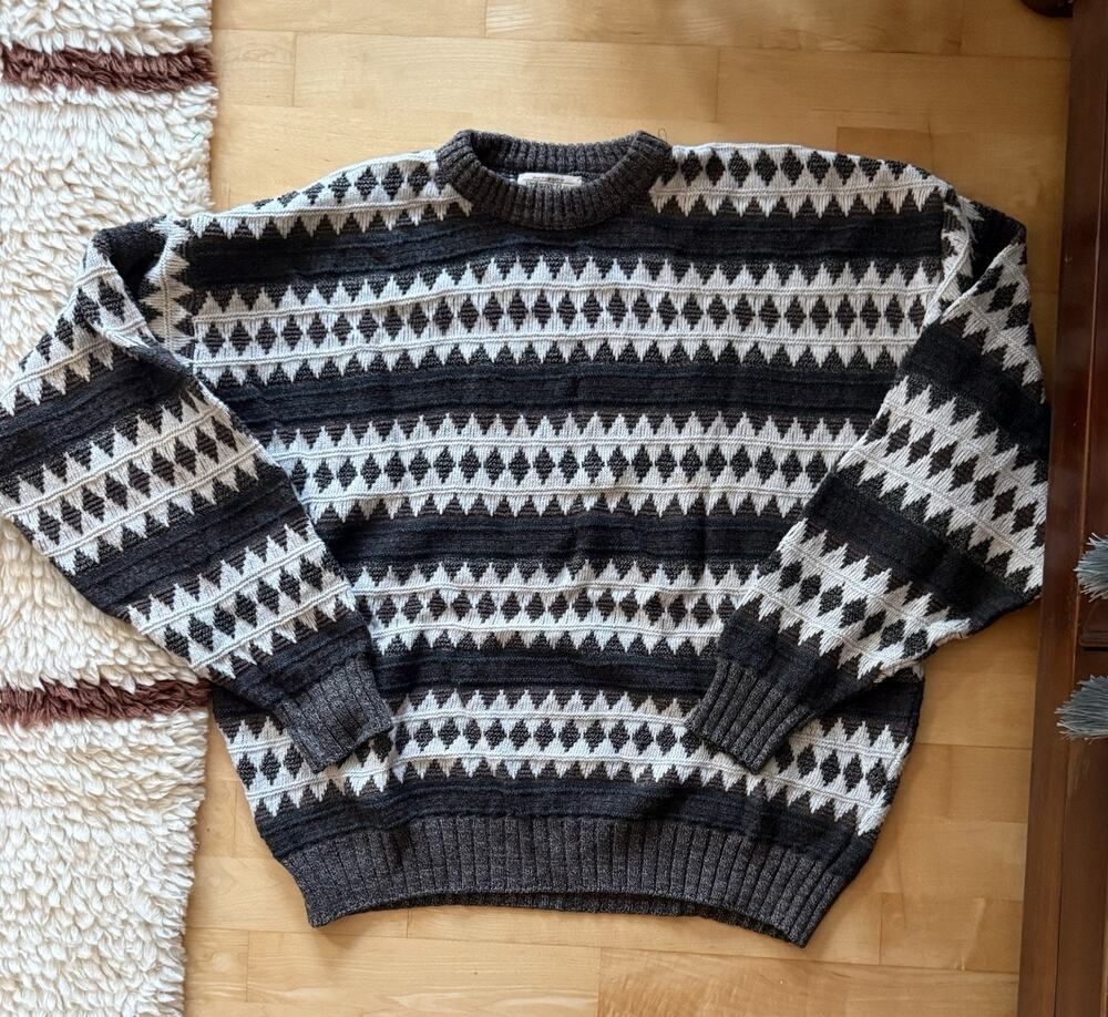 VTG St Johns Bay Sweater Brown Grandpa Grunge Geometric 90s XLT